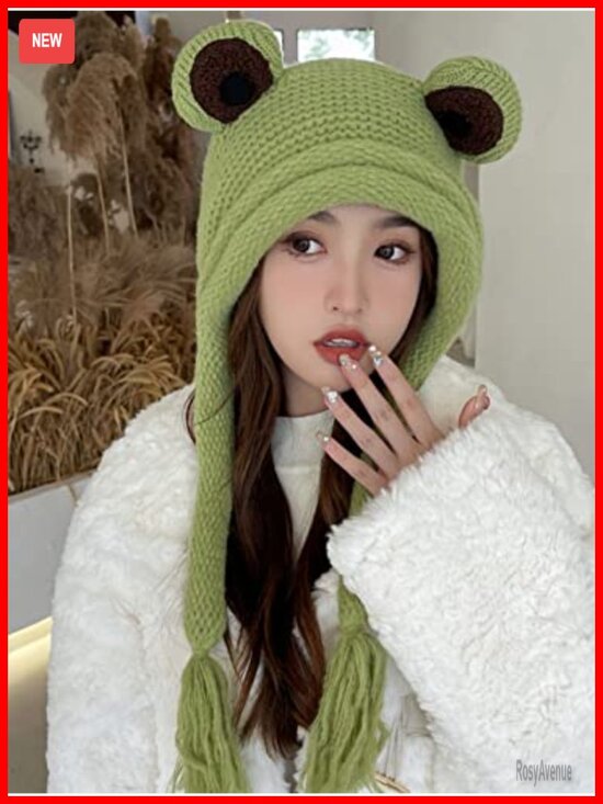 Cute Frog Beanie Crochet Knitted Hat Winter Ear Warmer Skull Cap main image 5